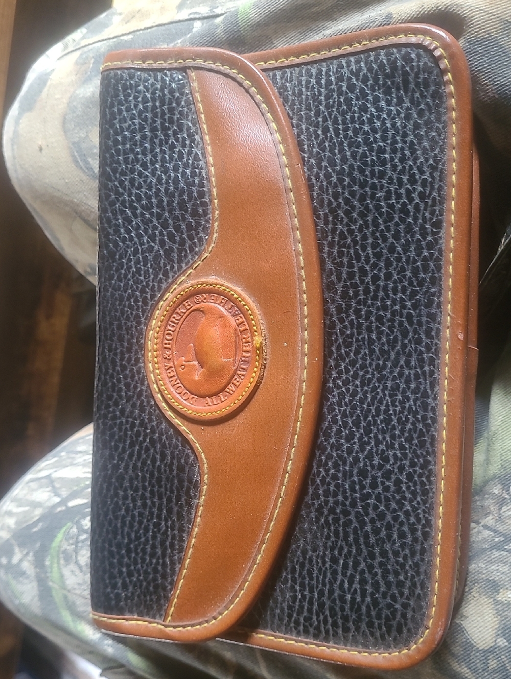 Dooney & Bourke Black and Brown Pebbled Leather Wallet